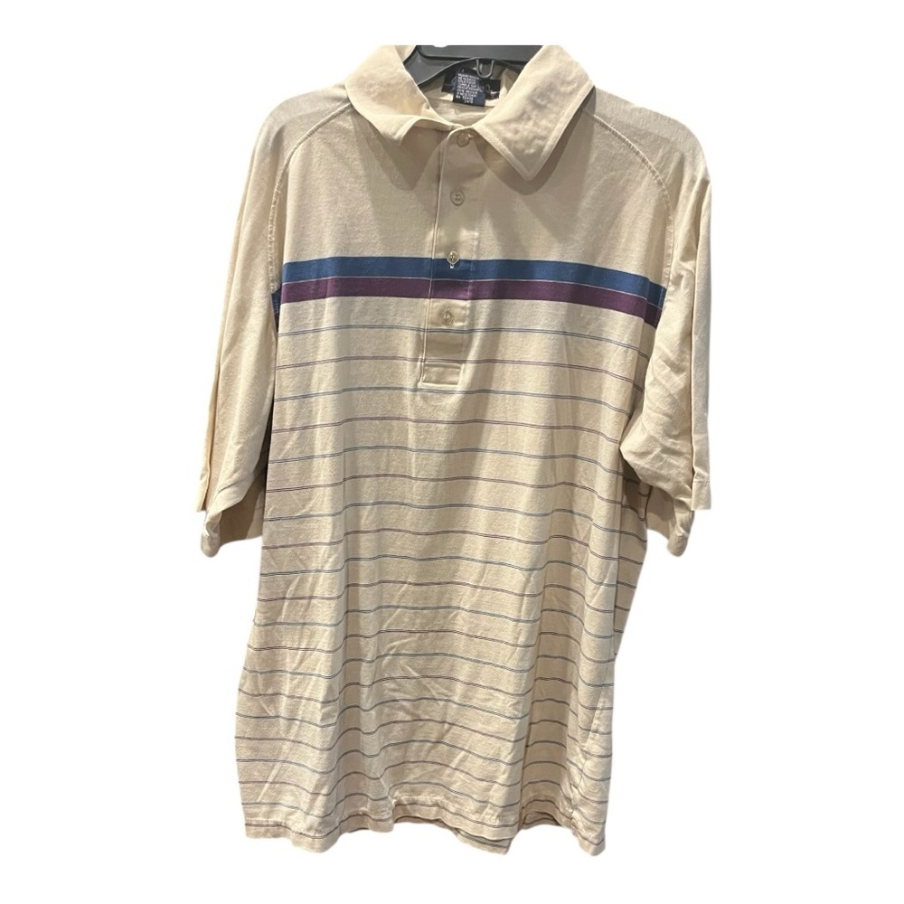 Hogan Polo Shirt L – Tan Blue Purple Stripes,‎ 4-Button, 90s Style